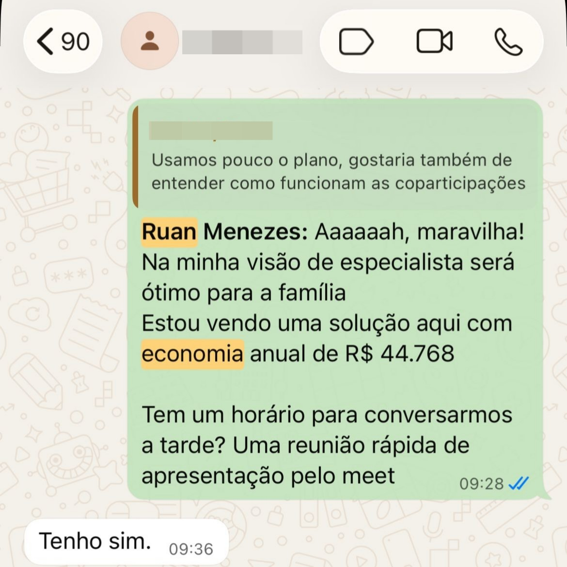 Print de conversa no WhatsApp com cliente Suellen